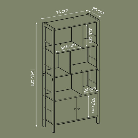 Rootz Book Shelf - Wooden Bookcase - Storage Shelving - Durable & Sturdy - White - 30cm x 74cm x 154.5cm