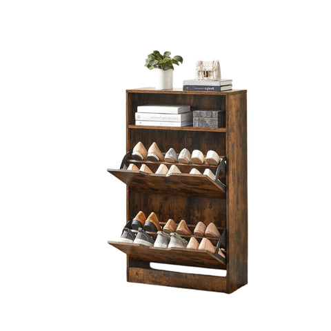 Rootz Shoe Cabinet 2 Flaps - Shoe Tipper - Shoe Shelf - Space-Saving Organizer - 60x24x102 cm