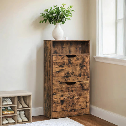 Rootz Shoe Cabinet 2 Flaps - Shoe Tipper - Shoe Shelf - Space-Saving Organizer - 60x24x102 cm