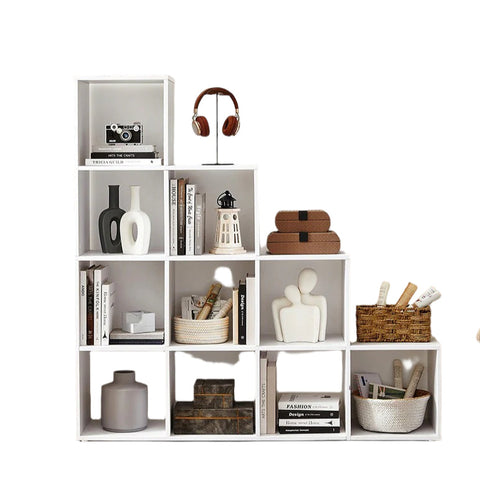 Rootz 10 Shelf Bookcase - Open Shelf Unit - Step Shelf - Ample Storage - 129.5cm x 29cm x 129.5cm