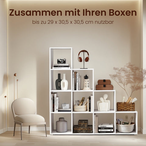 Rootz 10 Shelf Bookcase - Open Shelf Unit - Step Shelf - Ample Storage - 129.5cm x 29cm x 129.5cm