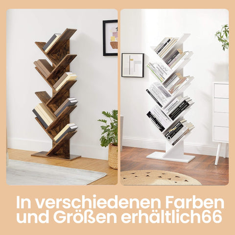 Rootz 9 Level Bookcase - Standing Shelf - Tree Shape Design - Space-Saving - 50 x 25 x 141.5 cm