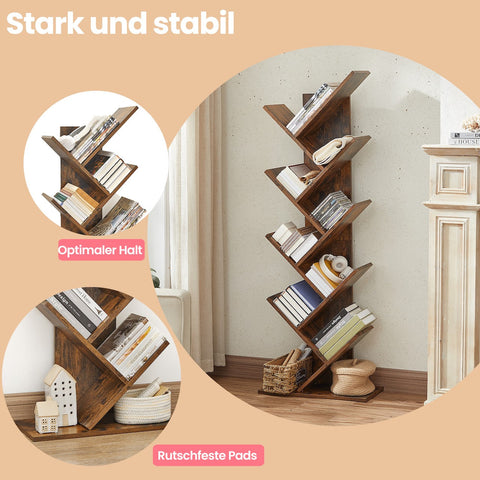 Rootz 9 Level Bookcase - Standing Shelf - Tree Shape Design - Space-Saving - 50 x 25 x 141.5 cm