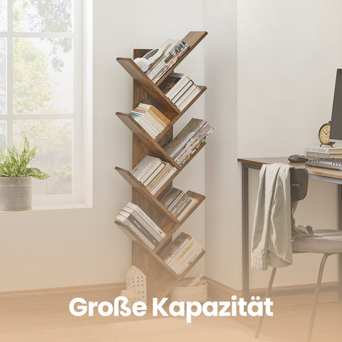 Rootz 9 Level Bookcase - Standing Shelf - Tree Shape Design - Space-Saving - 50 x 25 x 141.5 cm