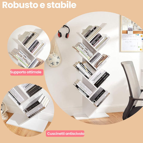 Rootz 9 Level Tree Shape Bookcase - Standing Shelf - Corner Shelf - Space Saving - 50cm x 141.5cm x 25cm