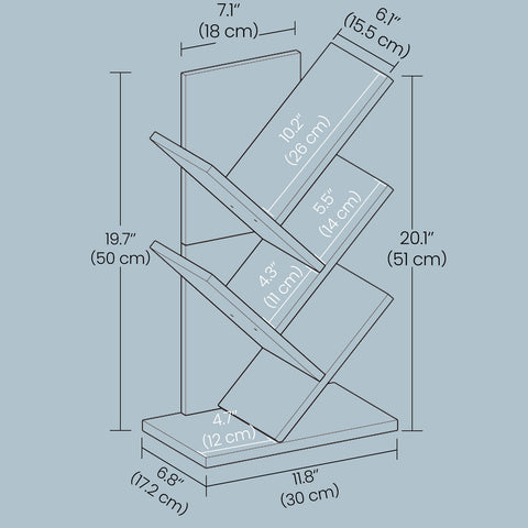 Rootz Bookcase - 5-Tier Standing Shelf - Tree Shape - Space-Saving Corner Unit - Wooden Chipboard - 17.2cm x 30cm x 51cm