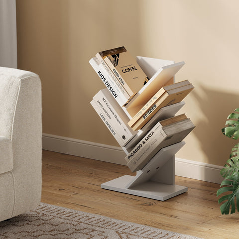 Rootz Bookcase - 5-Tier Standing Shelf - Tree Shape - Space-Saving Corner Unit - Wooden Chipboard - 17.2cm x 30cm x 51cm