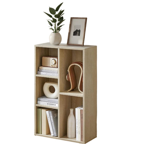 Rootz 6 Subject Bookcase - Book Cabinet - Storage Shelf - Versatile Setup - 24cm x 50cm x 80cm - Oak Finish