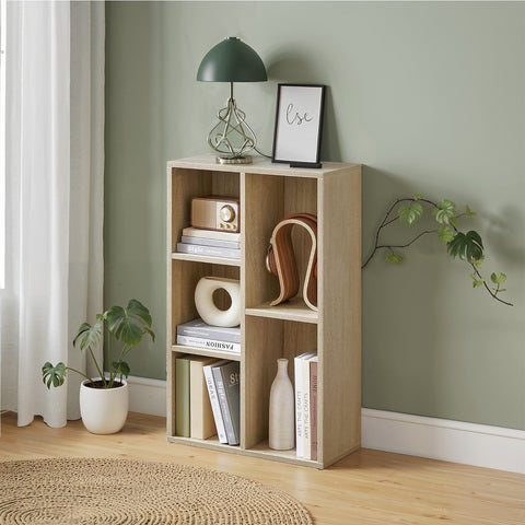Rootz 6 Subject Bookcase - Book Cabinet - Storage Shelf - Versatile Setup - 24cm x 50cm x 80cm - Oak Finish