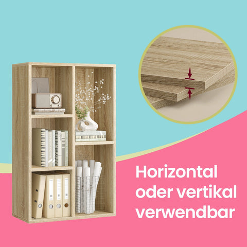 Rootz 6 Subject Bookcase - Book Cabinet - Storage Shelf - Versatile Setup - 24cm x 50cm x 80cm - Oak Finish