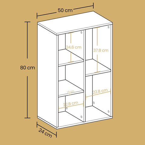 Rootz Bookcase - Book Cabinet - Bookshelf - Max Stability - 50cm x 80cm x 24cm