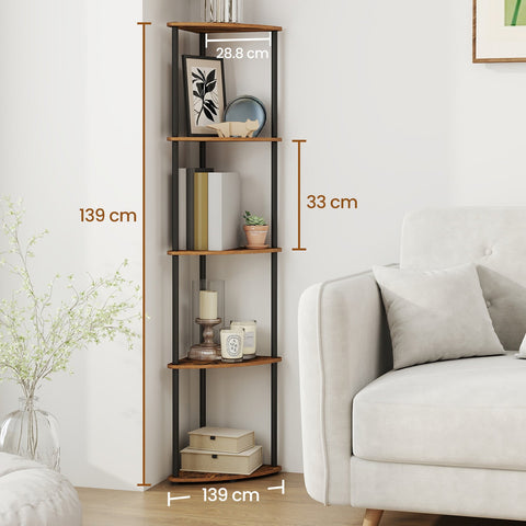 Rootz 5 Level Corner Shelf - Standing Shelf - Storage Shelf - Super-Fast Assembly - 38.3 x 27 x 139 cm