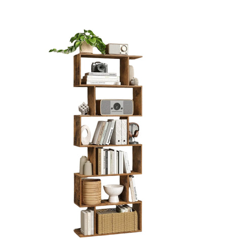 Rootz 6-Tier Bookshelves - Bookcase - Room Divider - Maximizes Storage - 70cm x 24cm x 190.5cm