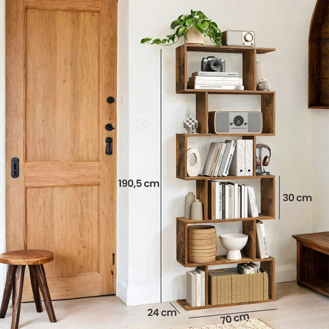 Rootz 6-Tier Bookshelves - Bookcase - Room Divider - Maximizes Storage - 70cm x 24cm x 190.5cm