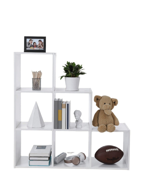 Rootz 6-Cube Staircase Bookcase - Shelf Open - Unique Step Shelf - Functional Design - 97.5cm x 97.5cm x 29cm