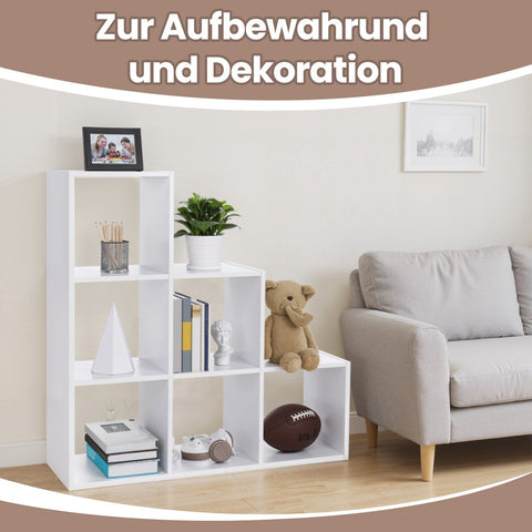 Rootz 6-Cube Staircase Bookcase - Shelf Open - Unique Step Shelf - Functional Design - 97.5cm x 97.5cm x 29cm