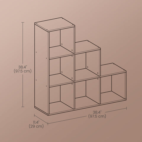 Rootz 6-Cube Staircase Bookcase - Shelf Open - Unique Step Shelf - Functional Design - 97.5cm x 97.5cm x 29cm