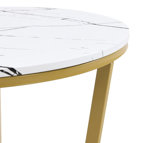 Rootz Luxurious Coffee Table Set - Marble Look - Elegant Nesting Tables - Adds Style - 70x70x45cm & 50x50x40cm - Gold Frame - L-shaped Design