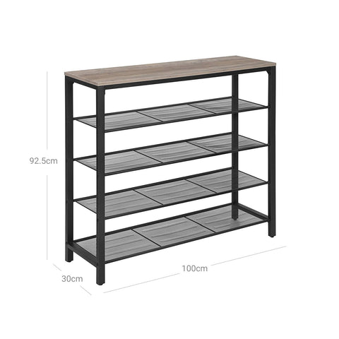 Rootz Shoe Rack - Footwear Organizer - Storage Shelf - Durable Wood & Steel - 100cm x 30cm x 92.5cm