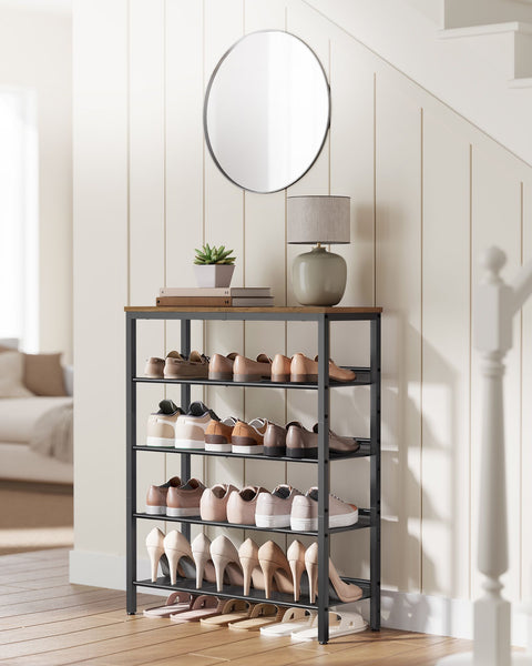 Rootz 5 Level Shoe Rack - Shoe Organizer - Footwear Storage - Adjustable Shelves - 30cm x 75cm x 93cm