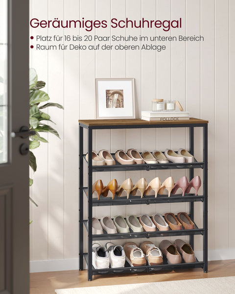 Rootz 5 Level Shoe Rack - Shoe Organizer - Footwear Storage - Adjustable Shelves - 30cm x 75cm x 93cm