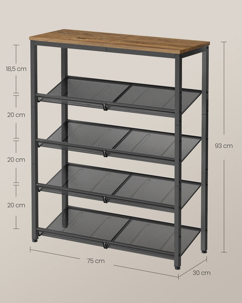 Rootz 5 Level Shoe Rack - Shoe Organizer - Footwear Storage - Adjustable Shelves - 30cm x 75cm x 93cm