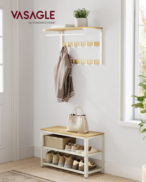 Rootz Schoenenbankorganizer - Opbergrek voor inkom - Spaanplaatstaal - Eiken Beige Klassiek Wit - 30 cm x 73 cm x 45 cm - Max. belasting 90 kg - Eenvoudige montage