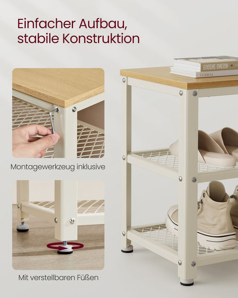 Rootz Schoenenbankorganizer - Opbergrek voor inkom - Spaanplaatstaal - Eiken Beige Klassiek Wit - 30 cm x 73 cm x 45 cm - Max. belasting 90 kg - Eenvoudige montage