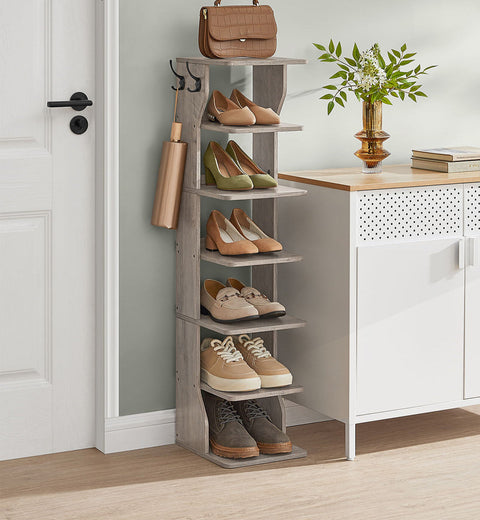 Rootz 7 Level Narrow Shoe Shelf - Shoe Storage Unit - Brown Shoe Rack - Space-Saving Design - 30 x 26.4 x 110.4 cm