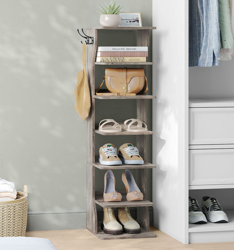 Rootz 7 Level Narrow Shoe Shelf - Shoe Storage Unit - Brown Shoe Rack - Space-Saving Design - 30 x 26.4 x 110.4 cm