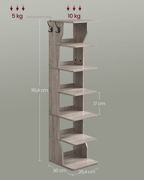 Rootz 7 Level Narrow Shoe Shelf - Shoe Storage Unit - Brown Shoe Rack - Space-Saving Design - 30 x 26.4 x 110.4 cm