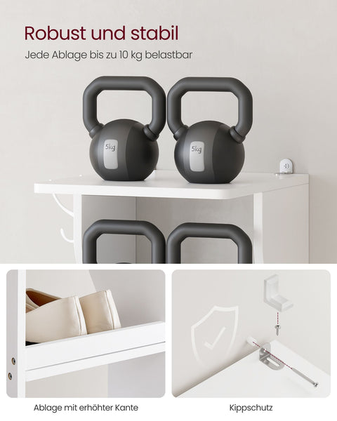 Rootz Chipboard Shoe Rack Organizer - White - Storage Stand - Space Saving - 30cm x 26.4cm x 110.4cm