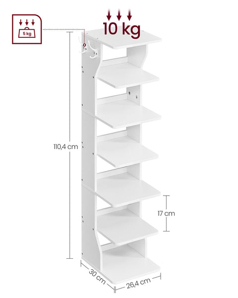 Rootz Chipboard Shoe Rack Organizer - White - Storage Stand - Space Saving - 30cm x 26.4cm x 110.4cm