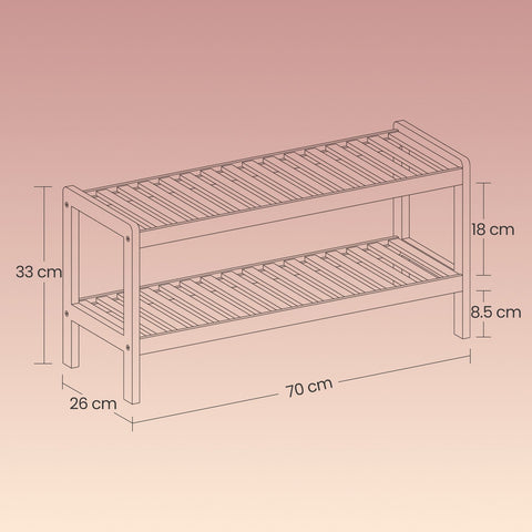 Rootz Bamboo Shoe Shelf - Shoe Rack - Shoe Stand - Organize Hallway - 70cm x 33cm x 26cm