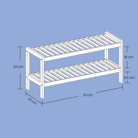 Rootz Bamboo Shoe Shelf - Shoe Organizer - Storage Rack - Ideal for Sneakers & Boots - 70cm x 26cm x 33cm