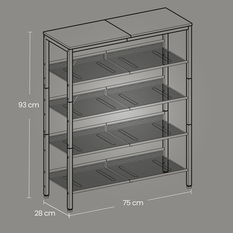 Rootz Schuhregal - Shoe Shelf - 5-Tier Shoe Rack - Space-Saving Storage - 75cm x 30cm x 93cm