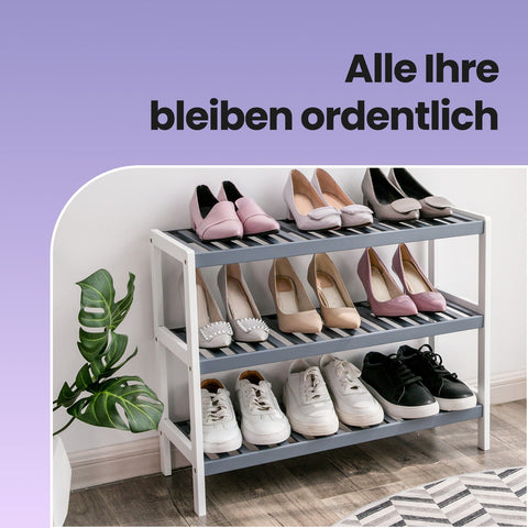 Rootz White-Grey Bamboo Shoe Shelf - Footwear Organizer - Shoe Rack - Sturdy Design - 70 x 55 x 26 cm
