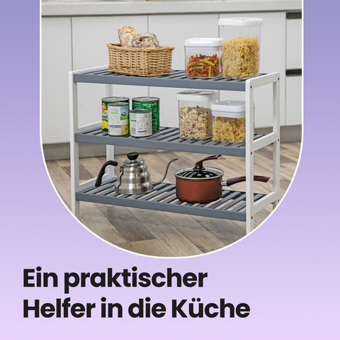 Rootz White-Grey Bamboo Shoe Shelf - Footwear Organizer - Shoe Rack - Sturdy Design - 70 x 55 x 26 cm