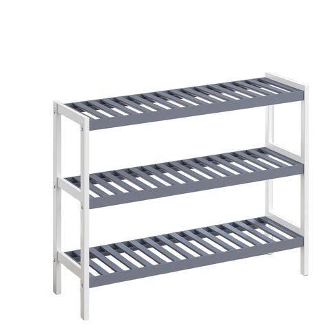 Rootz White-Grey Bamboo Shoe Shelf - Footwear Organizer - Shoe Rack - Sturdy Design - 70 x 55 x 26 cm