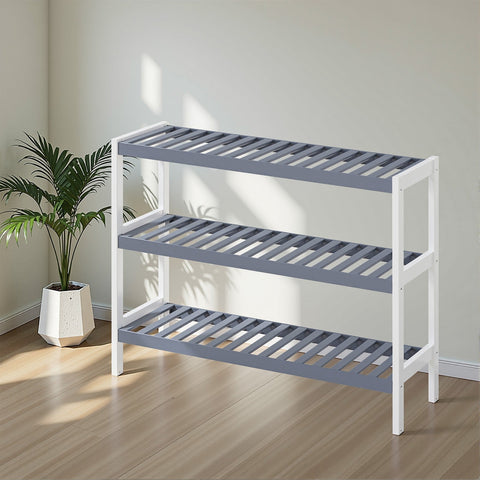 Rootz White-Grey Bamboo Shoe Shelf - Footwear Organizer - Shoe Rack - Sturdy Design - 70 x 55 x 26 cm