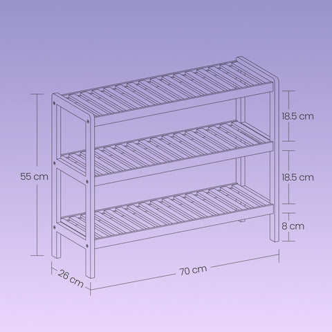 Rootz White-Grey Bamboo Shoe Shelf - Footwear Organizer - Shoe Rack - Sturdy Design - 70 x 55 x 26 cm