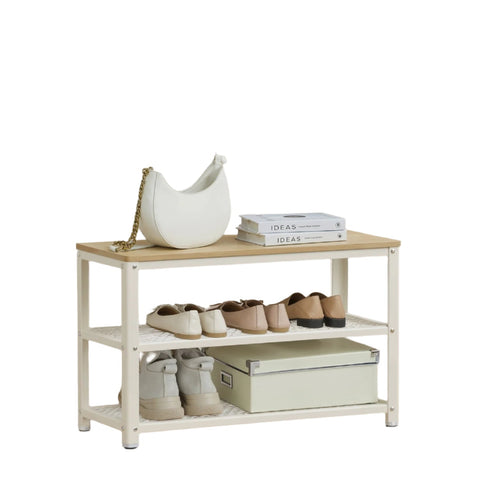 Rootz Shoe Bench with 2 Lattice Shelves - Shoe Shelves - Shoe Rack - Space-Saving Design - 30cm x 73cm x 45cm