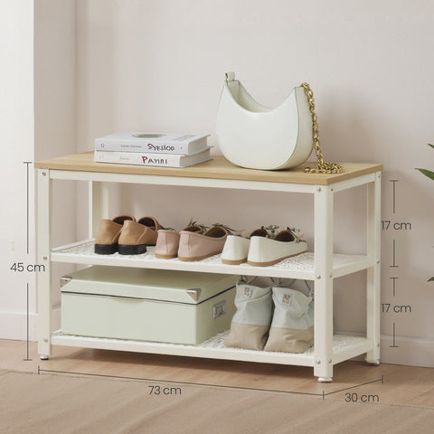 Rootz Shoe Bench with 2 Lattice Shelves - Shoe Shelves - Shoe Rack - Space-Saving Design - 30cm x 73cm x 45cm
