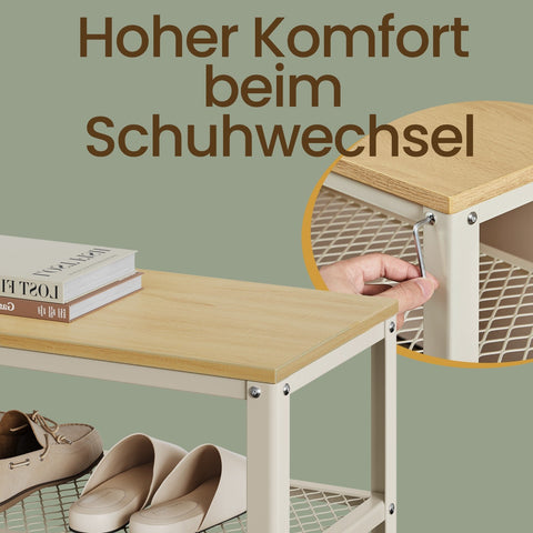 Rootz Shoe Bench with 2 Lattice Shelves - Shoe Shelves - Shoe Rack - Space-Saving Design - 30cm x 73cm x 45cm