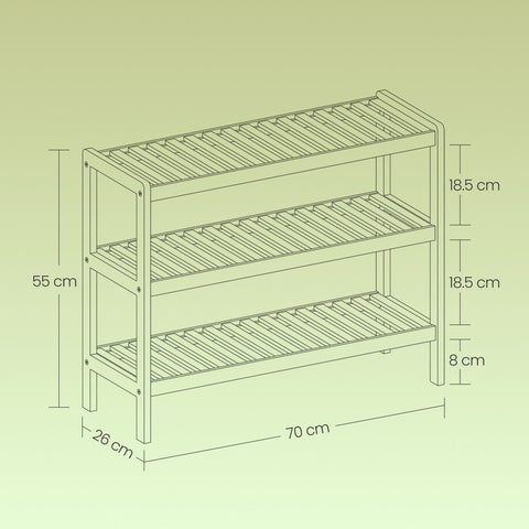 Rootz Bamboo Storage Shelf - Shoe Rack - Bathroom Organizer - Eco-Friendly Bamboo - 70cm x 55cm x 26cm