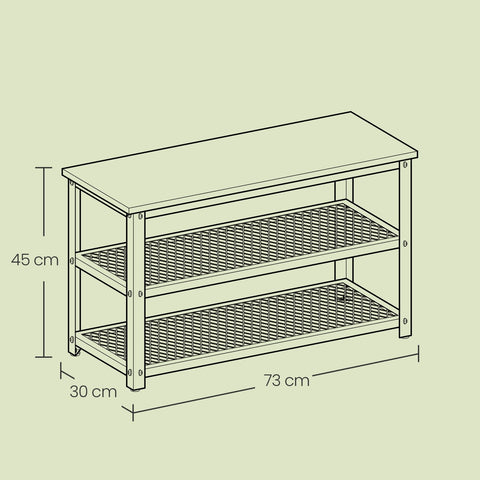 Rootz Shoe Bench - 2 Lattice Shelves - Shoe Racks - Wooden Chipboard & Steel - Space-Saving Design - 73cm x 30cm x 45cm