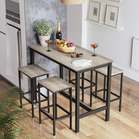 Rootz Bar Table Set Brown Black - Bar Furniture - High Table Set - Space-Saving Design - 120cm x 60cm x 90cm