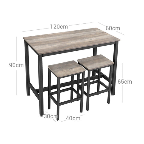 Rootz Bar Table Set Brown Black - Bar Furniture - High Table Set - Space-Saving Design - 120cm x 60cm x 90cm