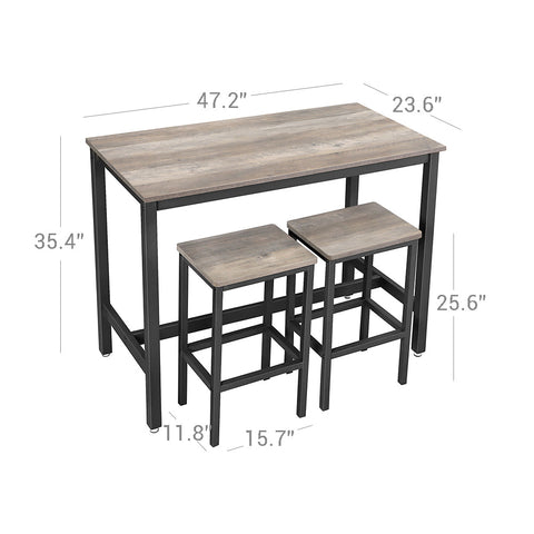 Rootz Bar Table Set Brown Black - Bar Furniture - High Table Set - Space-Saving Design - 120cm x 60cm x 90cm