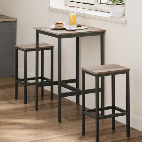 Rootz Bar Table Set - Greige Mottled-Ink Black - Chipboard Steel - Bistro Stools - High Load Capacity - 60cm x 60cm x 90cm